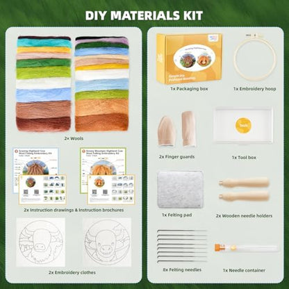 Needle Felting Kit,Embroidery kit for Beginners,Punch Needle Kits Adults Beginner,Punch Needle kit for Beginners, Includes All Tools and Materials,Easy to Follow Instructions and Videos(Highland Cow) - Image 3