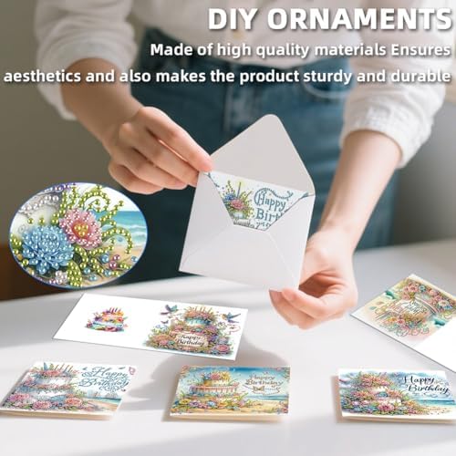 LAKEQUILL 5D Diamond Art Painting Graduation & Birthday Cards, DIY Congratulations Greeting Cards Kit, 6PCS Full Drill Round Diamonds for Adults, Thoughtful Handmade Gift for Beginners - Image 6
