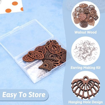 Elecrelive 20Pcs Wooden Earring Kit Bohemian Filigree Wood Earring Charms - Image 6