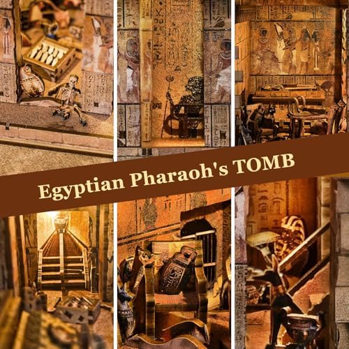 fifijoy Book Nook Kit - Egyptian Pharaohs Tomb DIY Miniature House Kit for Adults and Teens, Dollhouse BookNook Tiny House, Bookshelf Decor 3D Wooden Puzzle, Unique Gifts for Family and Friends - Image 3