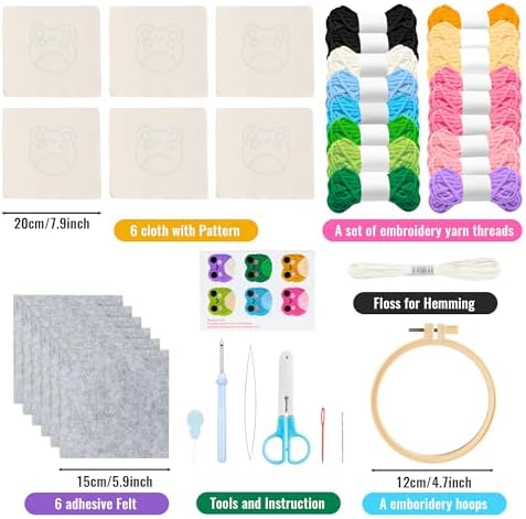 WATINC Punch Needle Coaster Kit - 6 Pattern DIY Craft for Beginners, Frog - Image 2