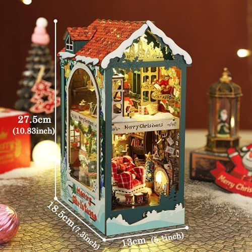 fifijoy Christmas Book Nook Kit - DIY Miniature House Dollhouse Kit for Adults and Teens, Booknook Bookshelf Insert Christmas Decorations, Gifts for Family and Friends (Merry Christmas) - Image 3