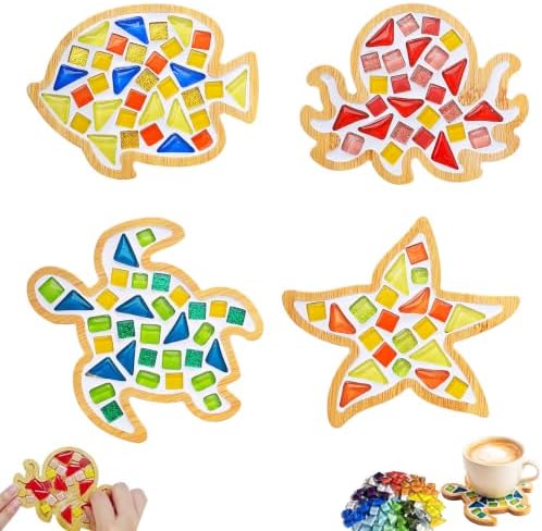 Kids Mosaic Coaster Kit – 4-Pack, Non-Toxic Crafts Ages 6-12 by AHZier