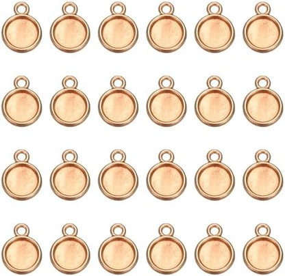 uxcell 50Pcs Round Blank Pendant Trays with Loop 8mm Rose Gold by uxcell