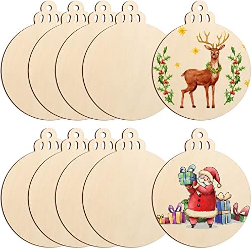 Large Size 7" Wooden Christmas Ornaments to Paint, DIY Blank Unfinished Round Wood Discs Ornament for Crafts Hanging Decorations(10PCS) by Sophena