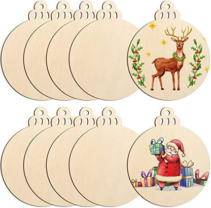 Large Size 7" Wooden Christmas Ornaments to Paint, DIY Blank Unfinished Round Wood Discs Ornament for Crafts Hanging Decorations(10PCS) by Sophena
