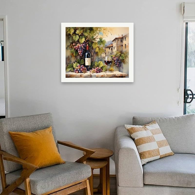 Kitchen Art Paint by Numbers Kit for Adults - DIY Wine Bottle and Grapes with Village View Painting on Canvas 16x20 Inches, Acrylic Paint Set, Suitable for Beginners,Art for Decoration/Gifts - Image 4