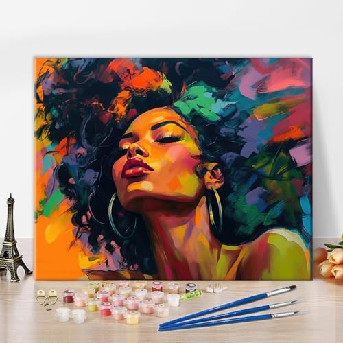 TUMOVO Black Girl Paint by Number Kits for Adults, African American Design by TUMOVO