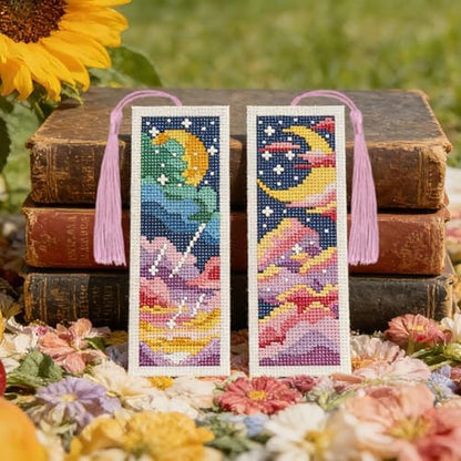ACRNIGHEET 6PCS Cross Stitch Bookmark Kit for Beginner Colorful Clouds Stamped Cross Stitch Kits Needlepoint Kit for Adults DIY Tassel Embroidery Bookmark Kits & Instructions Craft Gift 8.5"x3" 11CT - Image 6