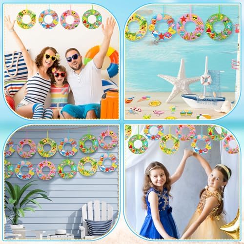 32 Sets Summer Hawaii Crafts Kits DIY Felt Wreath Making Kits Tropical Beach Crafts with Flamingo Palm Pineapple Watermelon Surfboard Stickers for Party Decorations Home - Image 4