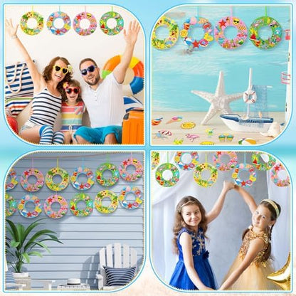 32 Sets Summer Hawaii Crafts Kits DIY Felt Wreath Making Kits Tropical Beach Crafts with Flamingo Palm Pineapple Watermelon Surfboard Stickers for Party Decorations Home - Image 4
