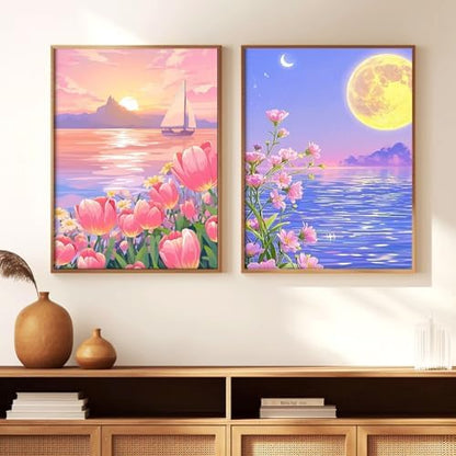 Qaisxoty Paint by Numbers Kit for Adults Beginners, Easy 2 Pack Lake Landscape Paint by Numbers Kit on Rolled Canvas, Acylic Painting by Numbers for Great Gift & Home Decor - 12” x 16” - Image 3