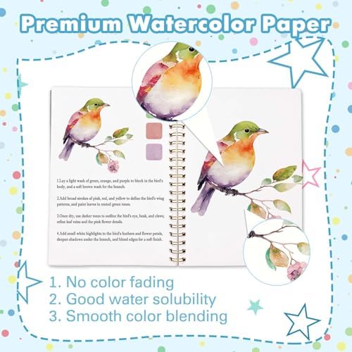 Bird Pattern Watercolor Workbook,Water Coloring Book with Animal Theme Designs on Premium Paper,12 Beginner Friendly Sketched Illustrations,Perfect for Gifting to Spark Creativity & Joy for Adults - Image 3