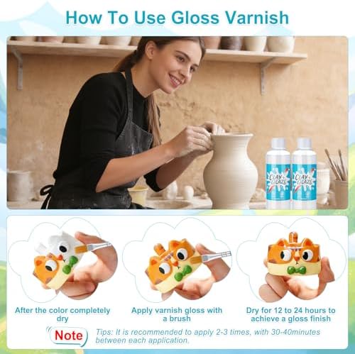 Lezmarket 200ml Air Dry Clay Glaze and 48 Pcs Clay Tools Kit, (Gloss) - Image 6