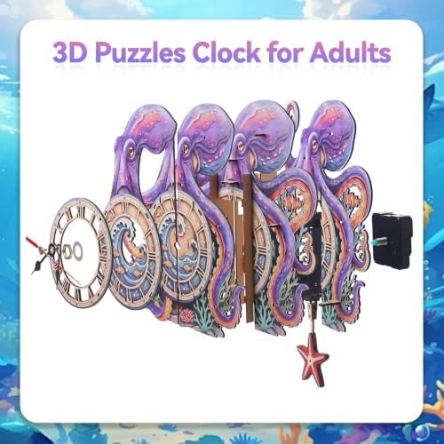 3D Puzzles for Adults Octopus Clock Crafts for Adults Wooden Puzzles - Image 5