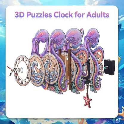 3D Puzzles for Adults Octopus Clock Crafts for Adults Wooden Puzzles - Image 5
