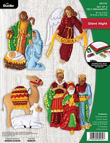 Bucilla Felt Applique 4 Piece Ornament Making Kit, Silent Night, Perfect for DIY Arts and Crafts, 89572E by Bucilla