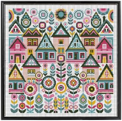 FREEBLOSS 11CT Vector Cottage Stamped Cross Stitch Kits Complete Embroidery Kits with Instruction Cross Stitch Wall Hanging Kit for Needlepoint Adults Wall Art Decoration 18x18in/45x45cm by FreeandCreativeCraftsArt
