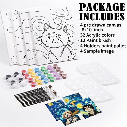 VOCHIC 4 Pack Sip and Paint Kit, Pre Drawn Canvas for Painting for Adults, Girls Night, Couples Painting Kit Date Night Games with Pictures to Paint Starry Sky Party Supplies (8 x 10 in) - Image 5