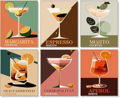 Offito 6 Pack Paint by Numbers Kit for Adults, Retro Cocktail, 8x10 Inch by Offito