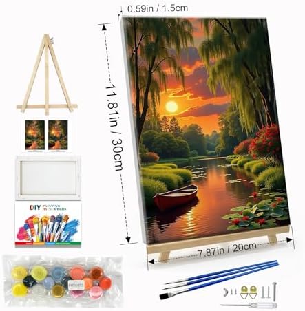 JOOZ Landscape Paint by Numbers Kit for Adults with Frame Sunset Paint by Number with Easel Boat Adult Paint by Number Kits Framed Canvas Boat Oil Painting Kits for Home Wall Decor 8x12 Inch - Image 2