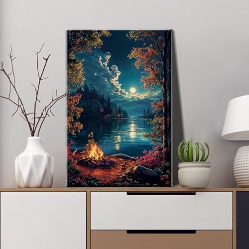 JOOZ Paint by Numbers Kit for Adults with Frame, Landscape Paint by Numbers for Adults, Moon Lake Paint by Number with Easel, DIY Acrylic Oil Painting Kit for Home Wall Decor 8 x 12 Inch - Image 3