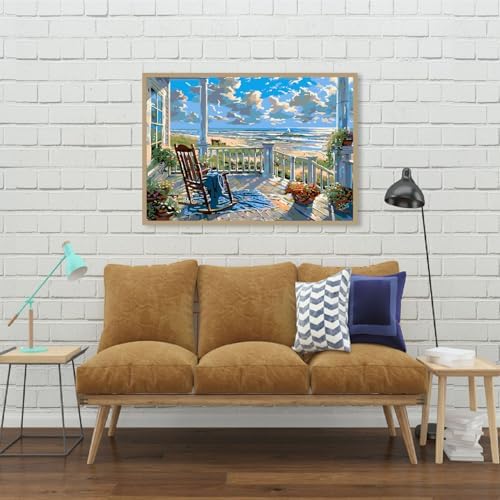 Clendo Landscape Paint by Numbers for Adults with Easel, Beach Adult Paint by Number Kits on Canvas, Framed DIY Color Oil Painting Acrylic Paints,Home Wall Decor 12x16inch - Image 5
