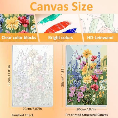 Mandun Wild Flowers Paint by Numbers Kit for Adults, 3 Pack, 7.8x11.8 inch - Image 2