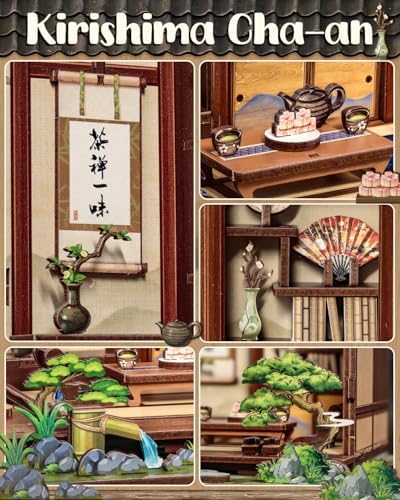 Book Nook, DIY Miniature House Kits for Adult, Japanese Booknook Tiny House, Decorative Bookends, Bookshelf Home Decor 3D Wooden Puzzles, Craft Gifts for Friends and Family (Tea House) - Image 4