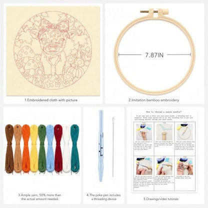 ZMHKJZDQ Punch Needle Kits for Beginners,DIY Punch Needle Embroidery with Fabric, Hoops, Yarns and Sewing Needles for Adults Children Festival Gift and Home Decor, 20x20cm (Maple Leaf Highland Cow) - Image 7