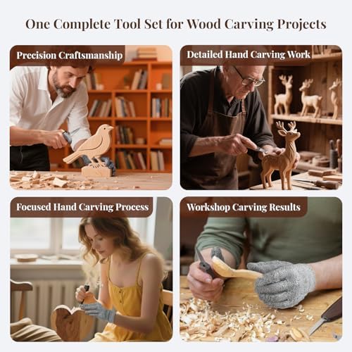 Whittling Kit for Adult Beginners, 29Pc Wood Carving Tools Set: 7 Knives, 6 Detail Gouges, Solid Strop Board, Gloves & Video Guide. Hand Carving Knife Set for Spoon, Basswood, DIY Hobby Gift - Image 2