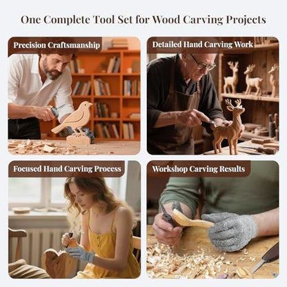 Whittling Kit for Adult Beginners, 29Pc Wood Carving Tools Set: 7 Knives, 6 Detail Gouges, Solid Strop Board, Gloves & Video Guide. Hand Carving Knife Set for Spoon, Basswood, DIY Hobby Gift - Image 2