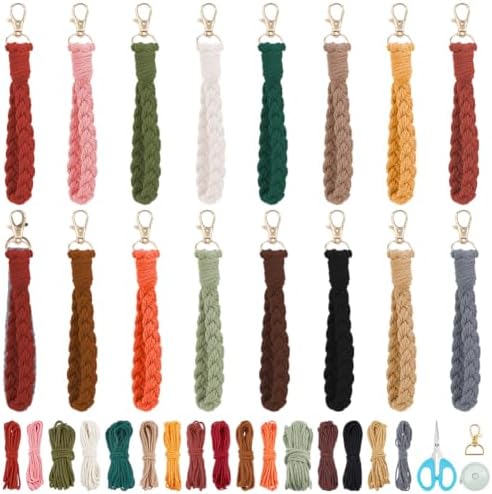 BEUNITONE 16 PCS Keychain Making Kit for Adults, Colorful Macrame Supplies Craft Kit for Beginners with Instruction, Scissors and Tape Measure, Keychain Making Kit for DIY Key Chain Phone Bag by BEUNITONE