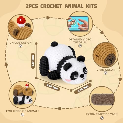 Crochet Kit for Beginners, Panda & Capybara Crochet Animal Kits - Image 3