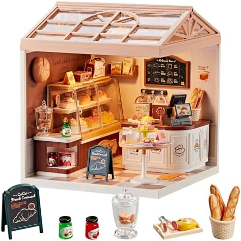 Bakery Shop Miniature House Kit, 87-Piece Dollhouse for Kids 8+ by Qudify