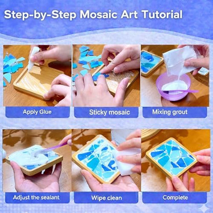 GHAHILI 4 Sets DIY Mosaic Kits for Adults - Graduation Birthday Gifts Glass Mosaic Tiles for Crafts with Wooden Coasters for Women Mosaic Art Kit Craft Coaster Handmade Making Kit Set for Home Decor - Image 5