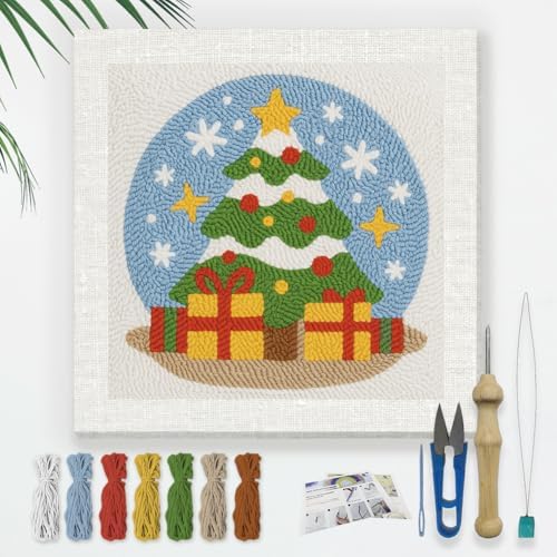 Doodlream Christmas Tree DIY Punch Needle Embroidery Kit for Adult Beginner, 9.4" Christmas Pine Tree Punch Stitching Craft Set for Starter with Frame, Fabric Pattern, Threader, Yarn, Pinch Needle by Doodlream