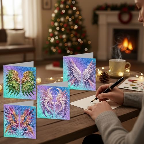 jinglinhh 12pcs Angel Wings Diamond Art Painting Greeting Cards with Envelopes, DIY Card Making Kits for Adults, Diamond Art Christmas Cards for Birthday Holiday Postcards Craft Gifts - Image 7