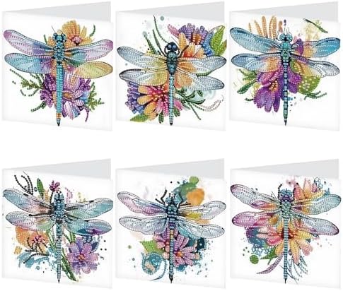 AiYuanzsh 6 Pack Diamond Art Greeting Card Kits with Envelope – Dragonfly Design Floral Crystal Rhinestone Birthday & Holiday Cards, DIY Postcards for Christmas, Thanksgiving, and Gifts by AiYuanzsh