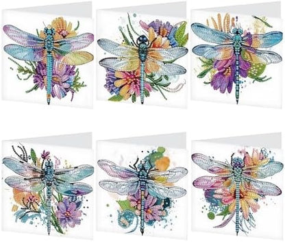 AiYuanzsh 6 Pack Diamond Art Greeting Card Kits with Envelope – Dragonfly Design Floral Crystal Rhinestone Birthday & Holiday Cards, DIY Postcards for Christmas, Thanksgiving, and Gifts by AiYuanzsh