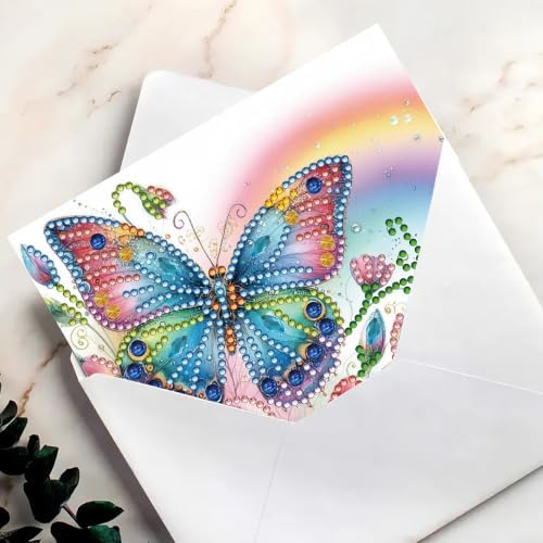 6PCS Butterflies and Flowers Diamond Art Painting Greeting Cards Kit with Envelopes - 5D DIY Diamond Art Card Kits for Adults - Handcrafted Postcards for Birthday & Holiday - Image 7