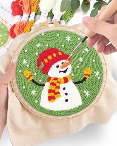 ERKOON Christmas Punch Needle Kit Adults Beginners, 2 Pcs DIY Easy Embroidery Set for Starter Art Craft, Needling Punch Project with Patterns, Tools, Yarns, Hoop, Instruction (ChristmasTree & Snowman) - Image 5