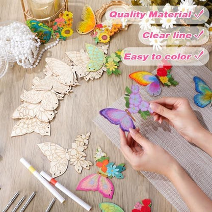 Potchen 18 Sets DIY Wind Chimes Craft Kit Unfinished Wood Art, Butterfly - Image 5