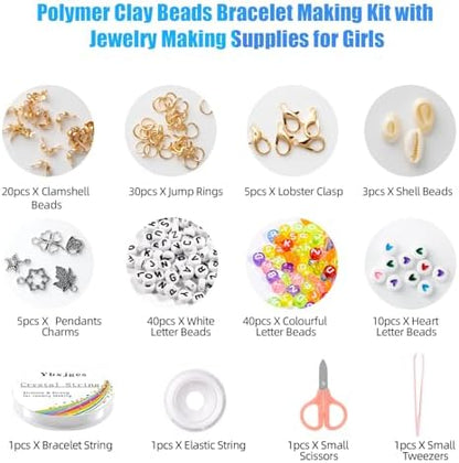 Ybxjges Clay Beads Bracelet Making Kit, 3800Pcs Polymer Flat Beads for Jewelry Making Heishi Beads for Friendship Bracelet Kit with Charm Kit for DIY Crafts Gifts for Girls Age 6-12 - Image 3