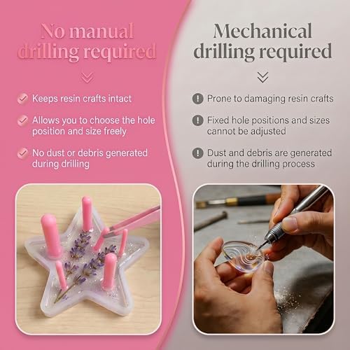 31 PCS Resin Hole Maker (1.5/2/3/4/6/8mm)) with Tweezers - Drill-Free Silicone Tools for Epoxy/UV Resin Jewelry, Keychain, Pet Tags 6 Sizes w/Suction Base Beginner-Friendly DIY Craft Kit （Pink） - Image 7