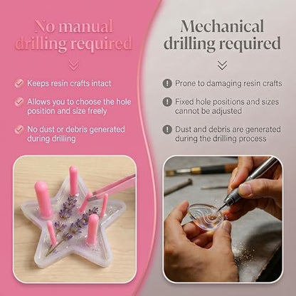 31 PCS Resin Hole Maker (1.5/2/3/4/6/8mm)) with Tweezers - Drill-Free Silicone Tools for Epoxy/UV Resin Jewelry, Keychain, Pet Tags 6 Sizes w/Suction Base Beginner-Friendly DIY Craft Kit （Pink） - Image 7