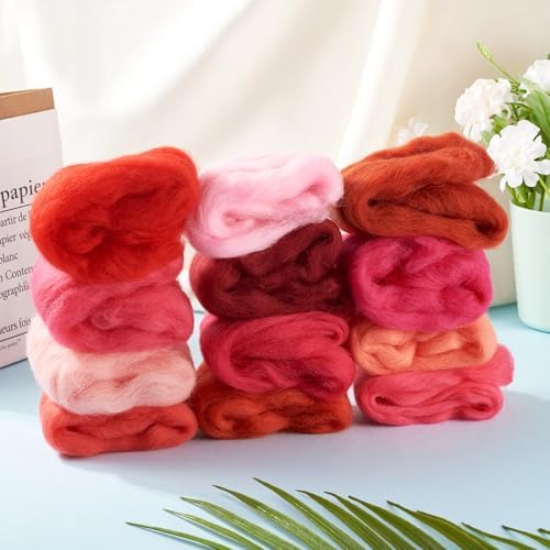 Boutigem 12 Colors 2.11oz Red Wool Roving, Felting Wool for DIY Craft, Needle Felting Wool Supplies, Spinning Wool Roving for Needle Felting, Fiber Wool Yarn for Hand Spinning, Weaving and Blending - Image 5