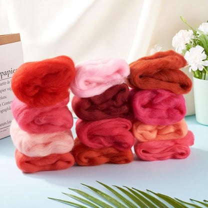 FASHEWELRY 1.94 oz Red Wool Roving for Needle Felting Kit 11 Colors Felting Wool Yarn Core Wool Felt Craft Kit for Adult Beginners Felted Crafts DIY Materials Hand Spinning Supplies - Image 5