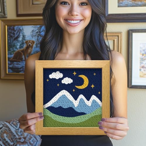 BEUNITONE 2 Sets Camping Punch Needle Kit for Beginners Scenery Theme Punch Embroidery Kits with Frame Instructions Embroidery Starter Kits with Art Night Pattern for Wall Painting 9.4'' x 9.4'' - Image 6