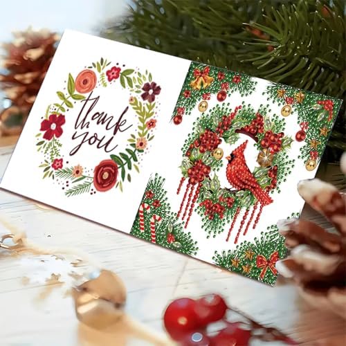 Christmas DIY Diamond Greeting Cards Set, 5D DIY Diamond Art Painting Christmas Style Greeting Card, DIY Christmas Card Making Kits for Family Friends Handmade Gift-#16-Poinsettia - Image 6
